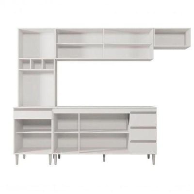 Cozinha Modulada 2,80m Andréia 12 Portas 4 Gavetas Com Balcão Amêndoa/Preto