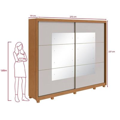 Guarda-roupa Casal 100% Mdf 2 Portas 6 Gavetas Easy Max Com Espelho E Pés Amendoa/off White