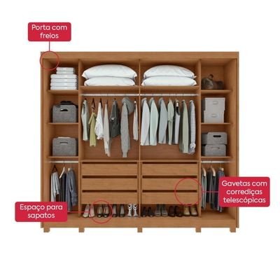 Guarda-roupa Casal 100% Mdf 2 Portas 6 Gavetas Easy Max Com Espelho E Pés Amendoa/off White