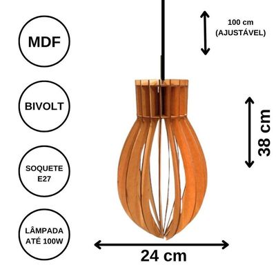 Luminária Teto Tipo Pendente Rubi Mdf - Completa Mdf Cru