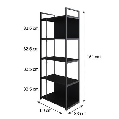 Estante C/05 Prateleiras 152x60x33cm C/fundo Yon Preto Tx/est.preta Preto Tx/est.preta