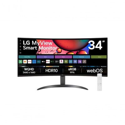 "Monitor LG Myview Smart 34SR60QC-B Tela Curva 34"" QuadHD 2K 21:9 WebOS Air Play Screen Share Bluetooth ThinQ Home"
