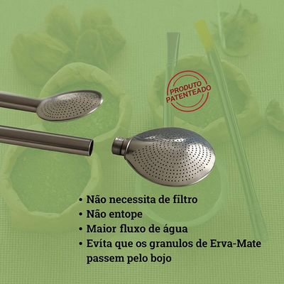 Bomba de Chimarrão Inox Anel Rosca 24cm Mil Furos Brasão RS Bortonaggio