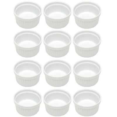 Jogo 12 Ramequins 50ml Canelado Porcelana Classic Branco Lyor Servir Petiscos Branco