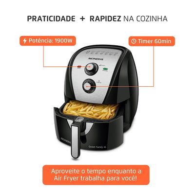Fritadeira Elétrica Air Fryer Mondial Pratic AFN-60-BI 6L Preta/Inox - 220V