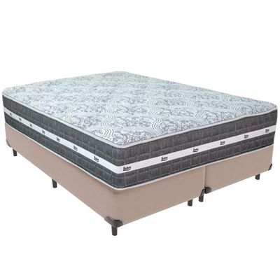 Cama Box Bege E Colchão Black Graphite Molas Ensacadas King 193x203x32
