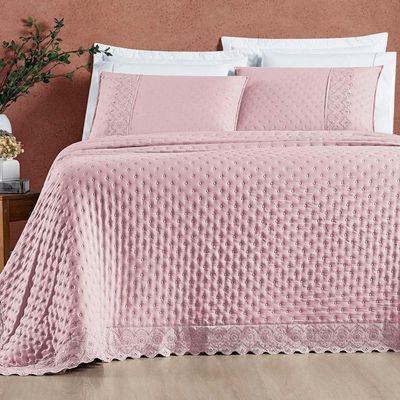 Cobre Leito Nobless Casal Padrão 03 Peças - Personalizado na cor Rosa Blush