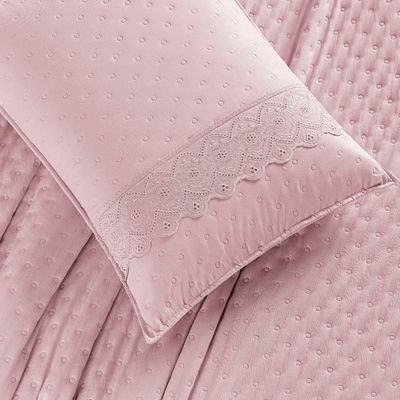 Cobre Leito Nobless Casal Padrão 03 Peças - Personalizado na cor Rosa Blush