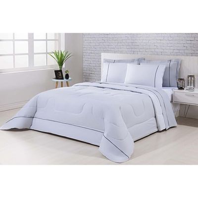 Edredom 100% Algodão Percal 150 Fios Dupla Face Solteiro Gran Moratta 1 Peça - Cinza-branco - design resistente
