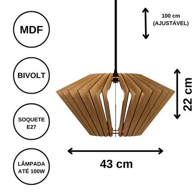 Luminária Teto Tipo Pendente Ornamental Mdf - Completa Mdf Cru