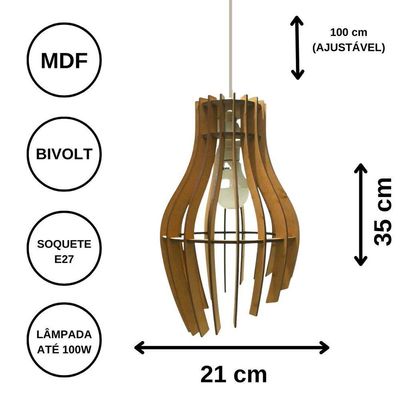 Luminária Teto Tipo Pendente Garra Mdf - Completa Cor: Marrom