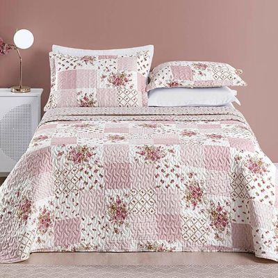 Colcha King Bouti Estampada Dupla Face 3 Peças - Rosa Matura