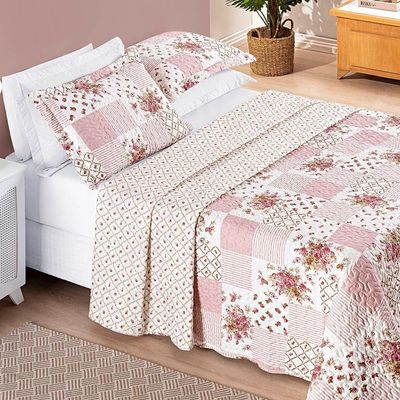 Colcha King Bouti Estampada Dupla Face 3 Peças - Rosa Matura