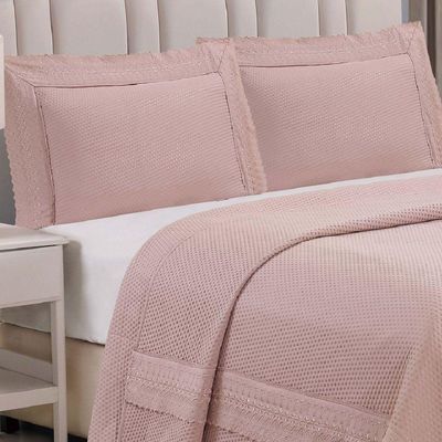 Cobre Leito Queen Encanto Bordado Inglês Percal 3pç 100% Poliéster - Malv