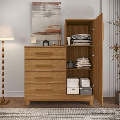Comoda Quarto Casal Sapateira Grande Com 4 Gavetas Reforçadas Versátil Savana Amadeirada