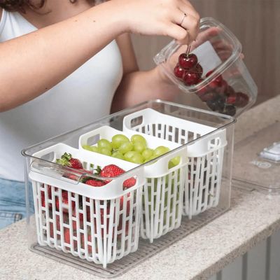 Kit 2 Organizadores de Geladeira 6,7L 5 Cestos Escorredores Coza Dry Vegetais Frutas