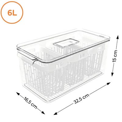Kit 2 Organizadores de Geladeira 6,7L 5 Cestos Escorredores Coza Dry Vegetais Frutas