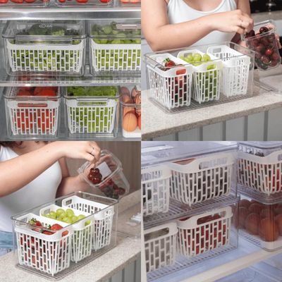 Kit 2 Organizadores de Geladeira 6,7L 5 Cestos Escorredores Coza Dry Vegetais Frutas