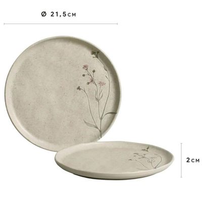 Kit 4 Pratos para Sobremesa Raso 21,5cm Porto Brasil Cerâmica Bio Campestre Off White