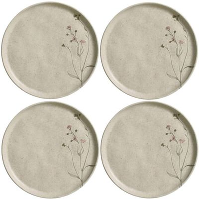 Kit 4 Pratos para Sobremesa Raso 21,5cm Porto Brasil Cerâmica Bio Campestre Off White