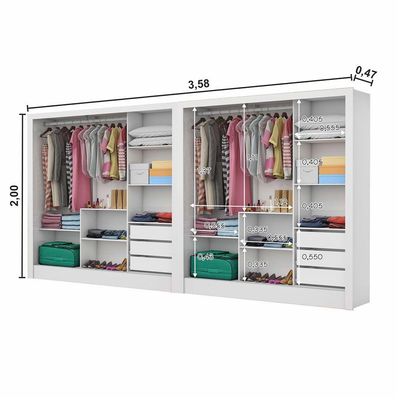Closet Casal Duplo Dubai 6 Portas Plus 6 Gavetas Branco