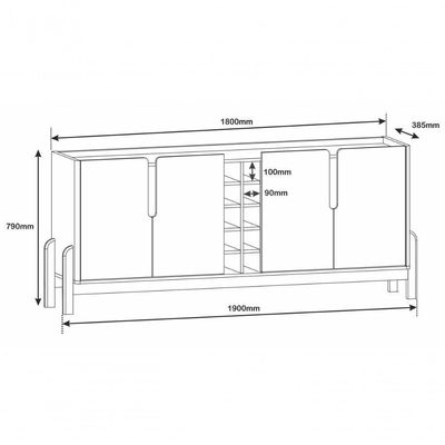 Buffet 4 Portas C- Prateleiras Lizz 1,90 Cinza Perola-cedro