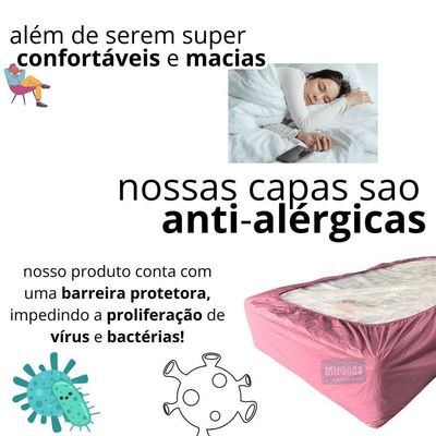 Capa Protetora Impermeável Hospitalar P/ Colchão Lençol Elástico Solteiro 88x188x20cm - Rosa Bebê