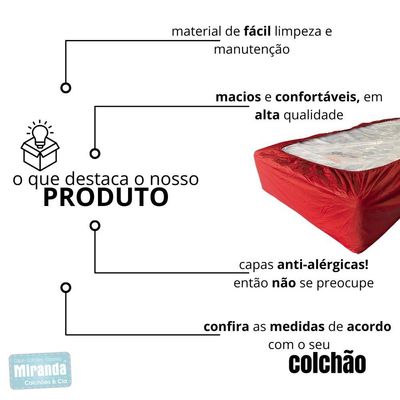 Capa Protetora Impermeável Hospitalar P/ Colchão Lençol Elástico Solteiro 88x188x20cm - Vermelha