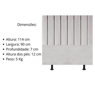 Cabeceira Estofada Cama Solteiro 90 Cm Sophia Carla Suede Cinza Claro