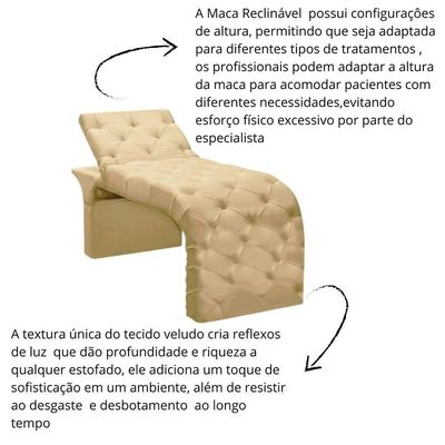 Maca Estofada Estética Cílios Regulável Spa Veludo Juliette Bege