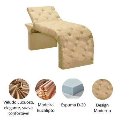 Maca Estofada Estética Cílios Regulável Spa Veludo Juliette Bege