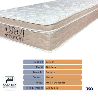 Cama Baú Solteiro Bege+colchão Airtech Molas Ortobom