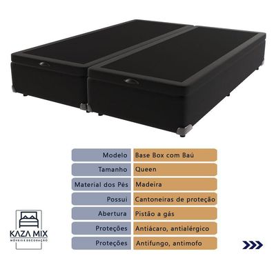Cama Box Baú Preto E Colchão Queen Evolution Probel