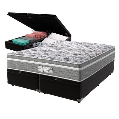 Cama Box Baú Preto E Colchão Queen Evolution Probel