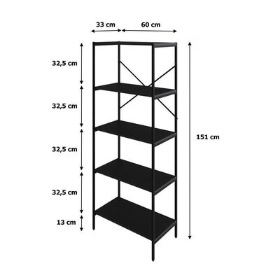 Estante C/05 Prateleiras 152x60x33cm Tub Tueh1565 Preto ônix - Est.preta Preto ônix / Est.preta