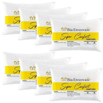 Kit 8 Travesseiros 50x70cm Antialérgico Lavável Fibra Siliconada Macio Confort - feito na cor Branco