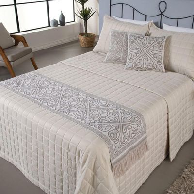 Kit Peseira Grécia 5 Peças King 60% Algodão 40% Poliéster Tecido Jacquard Acompanha Almofadas Cheias - Cáqui