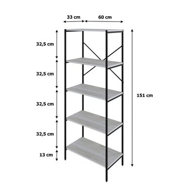 Estante C/05 Prateleiras 152x60x33cm Tub Tueh1565 Snow - Est.preta Snow / Est.preta