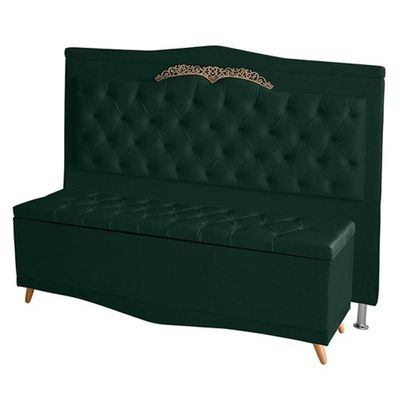 Kit Cabeceira De Cama Box E Calçadeira Baú Madri King 195 Cm Suede Verde Do Lar Móveis E Decoração