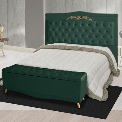 Kit Cabeceira De Cama Box E Calçadeira Baú Madri King 195 Cm Suede Verde Do Lar Móveis E Decoração