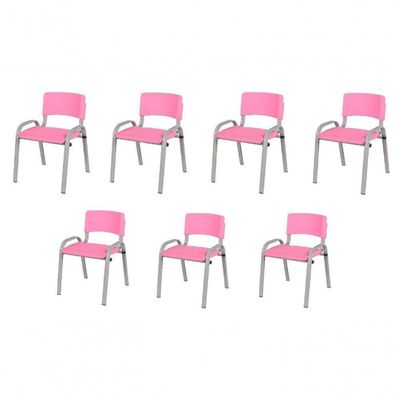 Kit 7 Cadeira Iso Infantil Creche, Escola Base Cinza Rosa