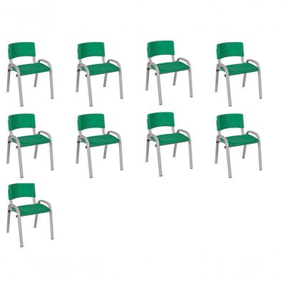 Kit 9 Cadeira Iso Infantil Creche, Escola Base Cinza Verde Escuro
