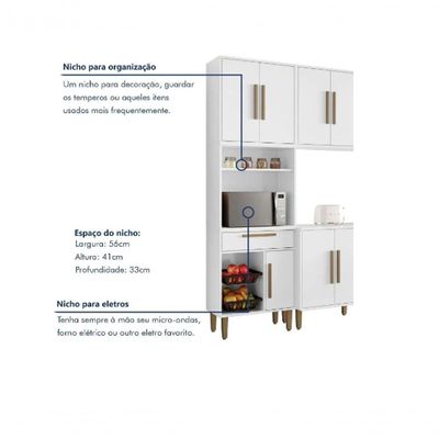Cozinha Lorena 14 Portas Fruteira Kaiki Móveis -branco