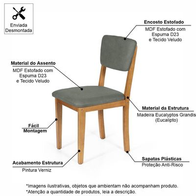 Mesa De Jantar Redonda Gabi Jade Com 4 Cadeiras Estofadas Ella Cinza