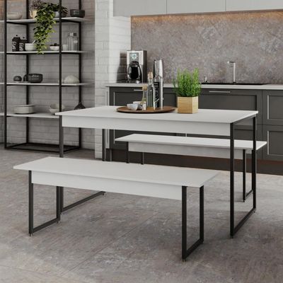 Mesa De Jantar Com 2 Bancos Estilo Industrial Tub  Branco Chess / Est.preta