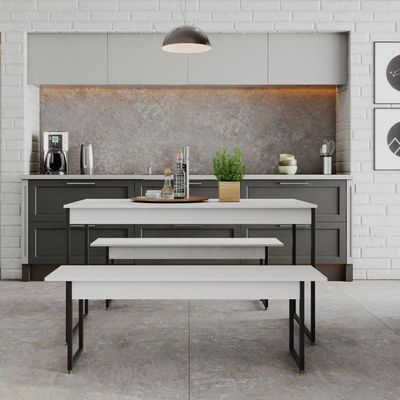 Mesa De Jantar Com 2 Bancos Estilo Industrial Tub  Branco Chess / Est.preta