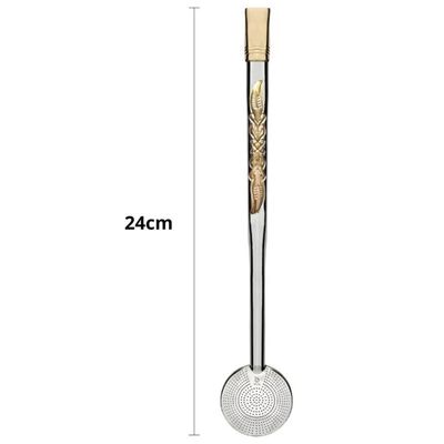 Bomba de Chimarrão Inox Estampada 24cm Mil Furos Com Rosca Bocal Ouro Bortonaggio