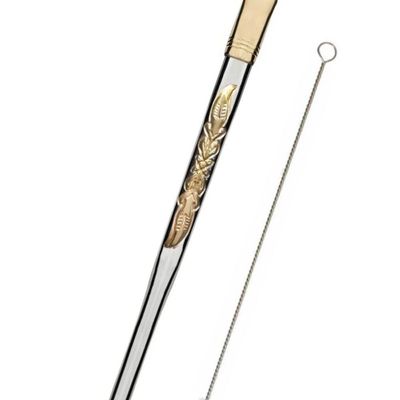 Bomba de Chimarrão Inox Estampada 24cm Mil Furos Com Rosca Bocal Ouro Bortonaggio