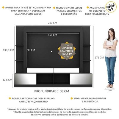 "Estante Com Suporte Tv 65"" C/ Espelho Oslo Multimóveis V3382"