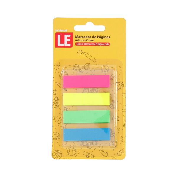 Marcador Adesivo de Páginas Le Cores Neon Colorido com 04 Unidades com 35 Folhas Cada